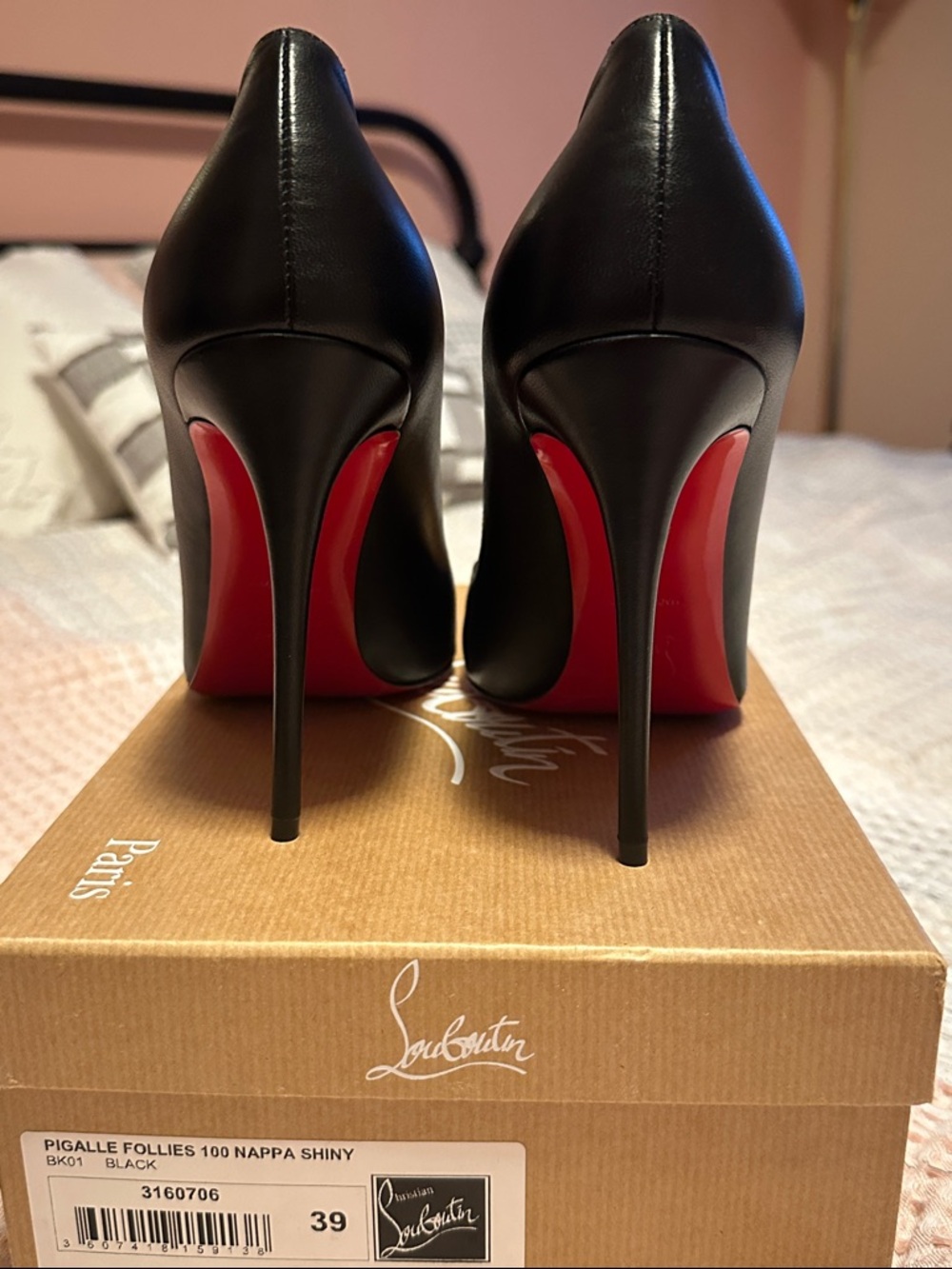 Christian Louboutin Pigalle Follies 100 Nappa Shiny Black Size 39 - Picture 6 of 8